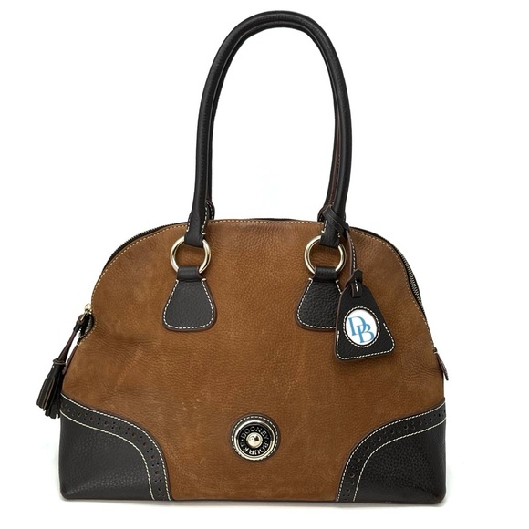 Vintage Dooney & Bourke Medium Domed Satchel Bag Brown Leather Nubuck Zip Top - Picture 3 of 16